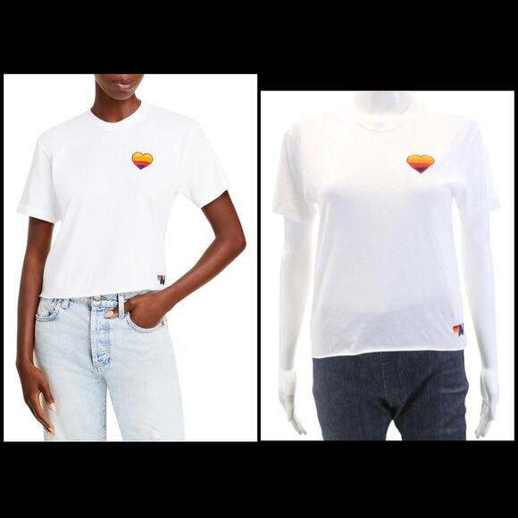 Aviator Nation Embroidered Heart Cropped Tee White Rainbow Logo Size Small NEW - Picture 1 of 12